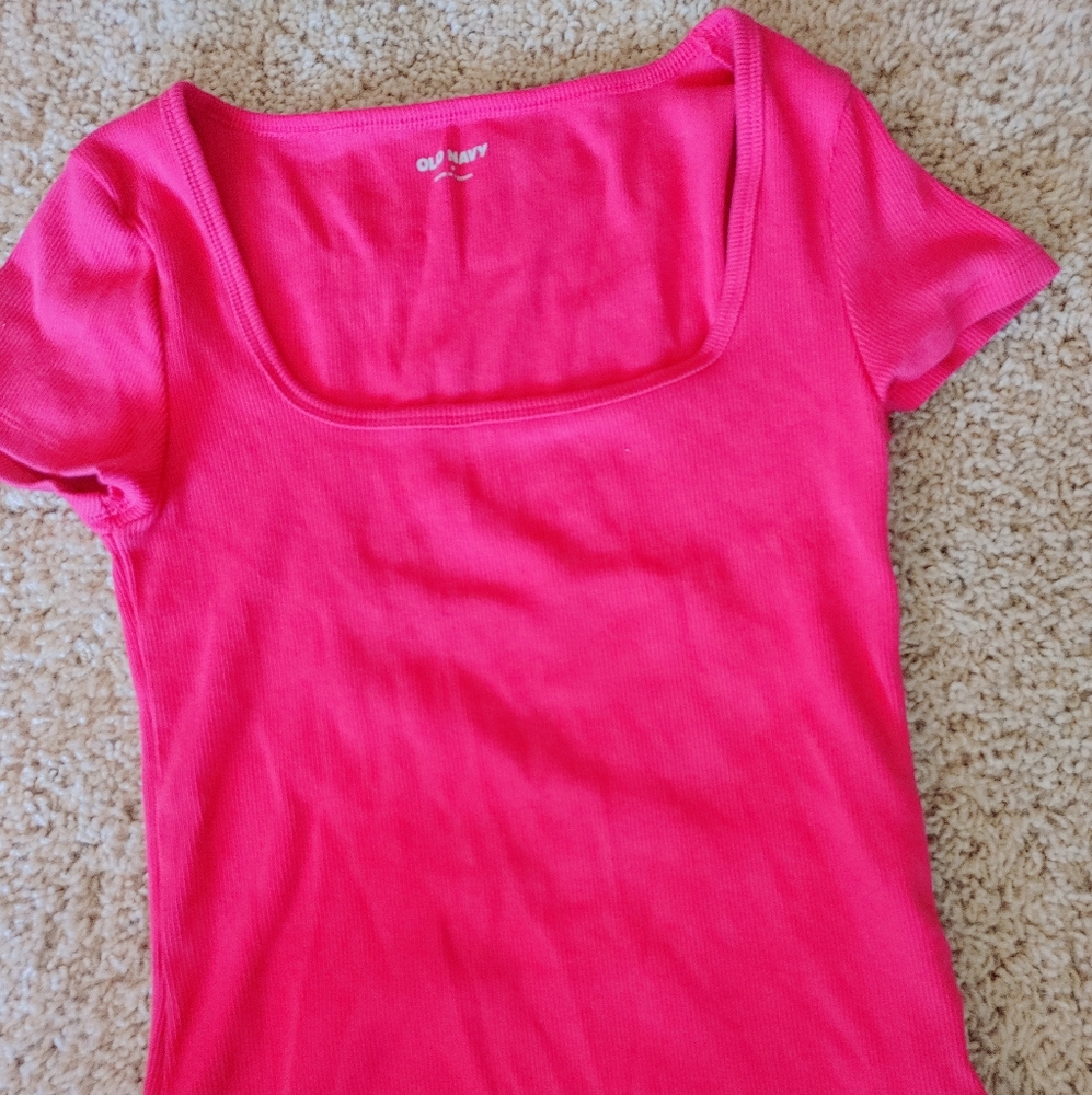 Old Navy Bright Pink Square Neck Tee
